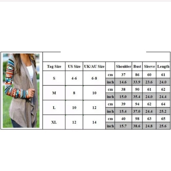 LAST 1! Waterfall Cardigan with Aztec Print Sleeves - Picture 3 of 4